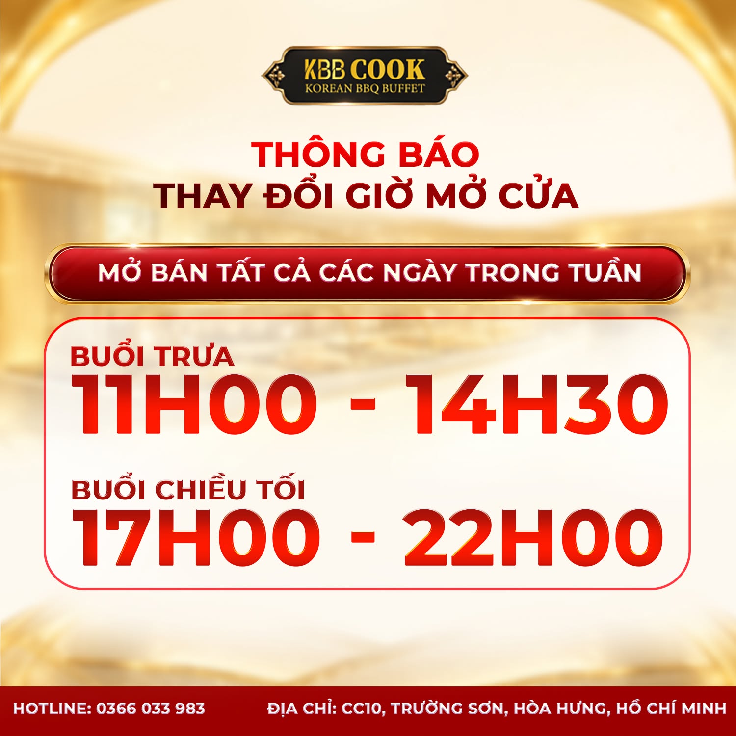 Giờ Mở Cửa Mới KBB Cook Từ 5/8 – Buffet Nướng Quận 10